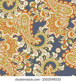 Handgezeichnetes florales Paisley nahtloses Vektormuster. Batik-Stoff