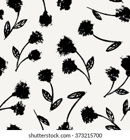 Patrón floral dibujado a mano en negro y crema, Ilustración vectorial de flores de repetición sin costuras.