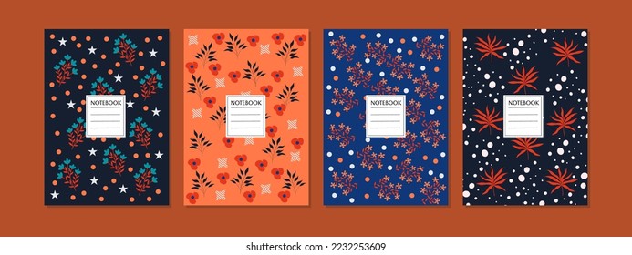 conjunto de portadas de libros de patrones florales dibujadas a mano. Diseño abstracto y floral genial. Para portátiles, planificadores, folletos, libros, catálogos
