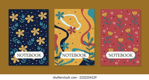 hand drawn floral pattern book covers set. beautiful and cute design. A4 size For notebooks, planners, invitation, books, catalogs