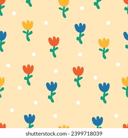 Hand drawn floral pattern design. Colorful tulip