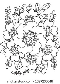 Hand drawn Floral pattern. Doodle design for a coloring book or background decorative. Relaxation for adults and kids. Vector Illustration. 