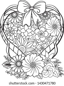 Hand drawn floral pattern. Doodle design for a coloring book or background decorative. Relaxation for adults and kids. Vector Illustration.