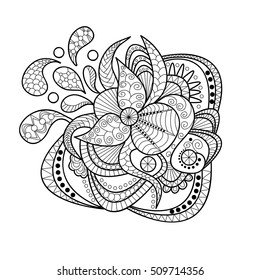 Hand drawn floral pattern in doodle art style. Black and white decoration for cards, wedding invitations, tickets, congratulations, branding, label, poster, banner. Template for coloring books. Vector