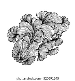 Hand drawn floral pattern in doodle art style. Black and white decoration for cards, wedding invitations, tickets, congratulations, branding, label, poster, banner. Template for coloring books. Vector