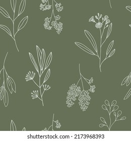 Patrón floral dibujado a mano en tonos verdes Vector