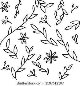 Hand drawn floral pattern isolated on white background.