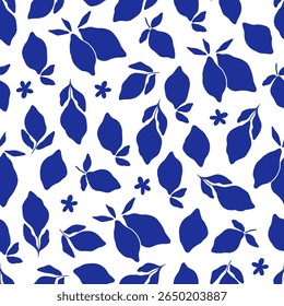 Hand drawn floral pattern with lemon. Dolce vita life style. Tropical fruit vector background. Slow living, Amalfi coast print for paper, cover, fabric.