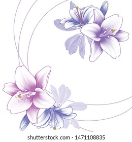 Hand drawn floral pattern with lily flowers and leaves. Vector illustration. Element for design.