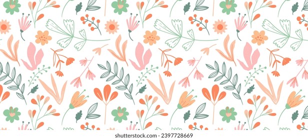 Hand drawn floral pattern peach tones vector design in eps 10