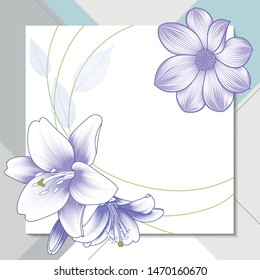 Hand drawn floral pattern with purple lily and dahlia flowers. Vector illustration. Element for design.