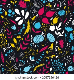 Hand drawn floral pattern. Romantic surface design with flowers. 