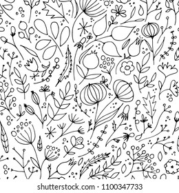 Hand drawn floral pattern. Romantic surface design with flowers. 