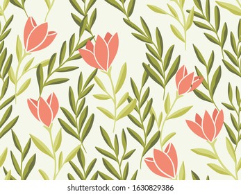 Hand drawn floral pattern. Seamless vector background. Elegant colorful template for fashion print, fabric or wallpaper.