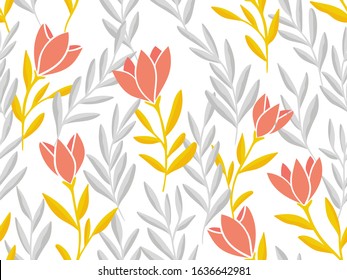 Hand drawn floral pattern. Seamless vector background. Elegant colorful template for fashion print, fabric or wallpaper.