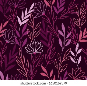 Handgezeichnetes Blumenmuster. Nahtlose Vektorillustration, Hintergrund. Elegante farbige Vorlage für Modedruck, Stoff oder Tapete.