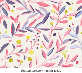Handgezeichnetes Blumenmuster. Nahtlose Vektorillustration, Hintergrund. Elegante farbige Vorlage für Modedruck, Stoff oder Tapete.