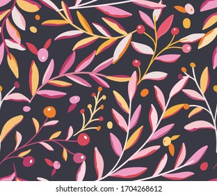 Handgezeichnetes Blumenmuster. Nahtlose Vektorillustration, Hintergrund. Elegante farbige Vorlage für Modedruck, Stoff oder Tapete.
