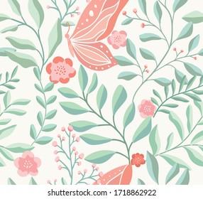 Handgezeichnetes Blumenmuster.Nahtloser Vektorhintergrund. Elegante farbige Vorlage für Modedruck, Stoff oder Tapete.