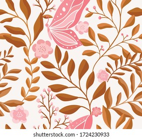 Handgezeichnetes Blumenmuster. Nahtloser Vektorhintergrund. Elegante farbige Vorlage für Modedruck, Stoff oder Tapete.