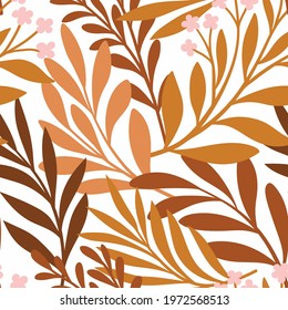 Hand drawn floral pattern. Seamless leaves vector background. Elegant colorful template for fashion print, fabric or wallpaper.
