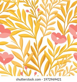 Hand drawn floral pattern. Seamless leaves vector background. Elegant colorful template for fashion print, fabric or wallpaper.