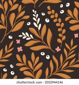 Hand drawn floral pattern. Seamless leaves vector background. Elegant colorful template for fashion print, fabric or wallpaper.