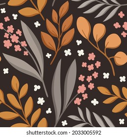Patrón floral dibujado a mano. Hojas sin foco fondo vectorial. Elegante plantilla colorida para impresión de moda, tela o papel pintado.