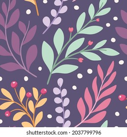 Hand drawn floral pattern. Seamless leaves vector background. Elegant colorful template for fashion print, fabric or wallpaper.