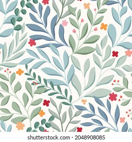 Hand drawn floral pattern. Seamless leaves vector background. Elegant colorful template for fashion print, fabric or wallpaper.