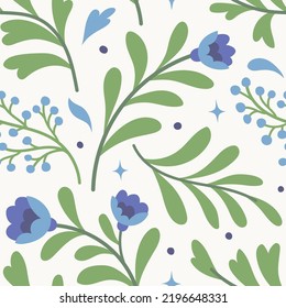 Hand drawn floral pattern. Seamless leaves vector background. Elegant colorful template for fashion print, fabric or wallpaper.