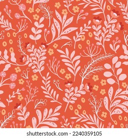 Patrón floral dibujado a mano. Hojas sin foco fondo vectorial. Elegante plantilla colorida para impresión de moda, tela o papel pintado.