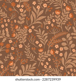 Hand drawn floral pattern. Seamless leaves vector background. Elegant colorful template for fashion print, fabric or wallpaper.
