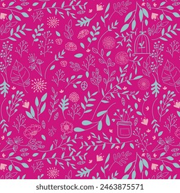 Hand drawn Floral pattern. Seamless vector texture. Elegant template for fashion prints. Surface with meadow flowers and herbs.