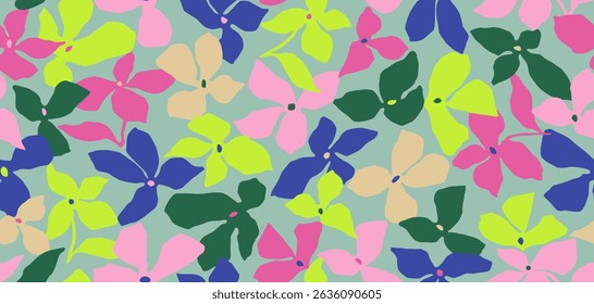 Hand drawn floral pattern, seamless patterns with flowers for fabric, textiles, clothing, printing, packaging, covers, banners, interior decor, abstract backgrounds.