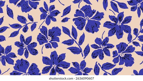 Hand drawn floral pattern, seamless patterns with flowers for fabric, textiles, clothing, printing, packaging, covers, banners, interior decor, abstract backgrounds.