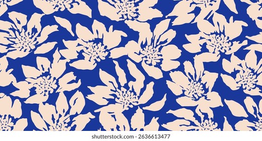 Hand drawn floral pattern, seamless patterns with flowers for fabric, textiles, clothing, printing, packaging, covers, banners, interior decor, abstract backgrounds.