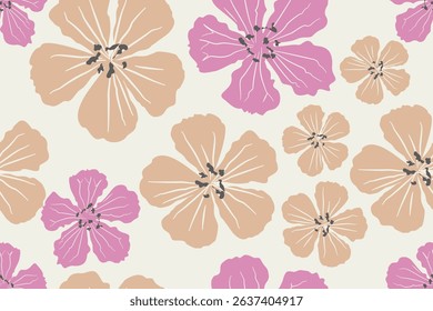 Hand drawn floral pattern, seamless patterns with flowers for fabric, textiles, clothing, printing, packaging, covers, banners, interior decor, abstract backgrounds. floral Aztec embroidery border.