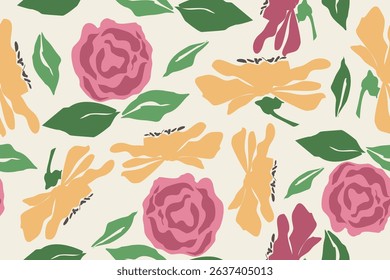 Hand drawn floral pattern, seamless patterns with flowers for fabric, textiles, clothing, printing, packaging, covers, banners, interior decor, abstract backgrounds. floral Aztec embroidery border.