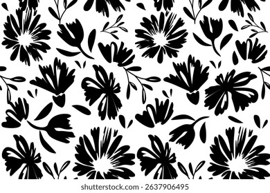Hand drawn floral pattern, seamless patterns with flowers for fabric, textiles, clothing, printing, packaging, covers, banners, interior decor, abstract backgrounds.