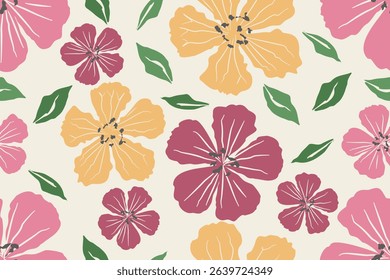 Hand drawn floral pattern, seamless patterns with flowers for fabric, textiles, clothing, printing, packaging, covers, banners, interior decor, abstract backgrounds. floral Aztec embroidery border.