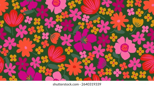 Hand drawn floral pattern, seamless patterns with flowers for fabric, textiles, clothing, printing, packaging, covers, banners, interior decor, abstract backgrounds.