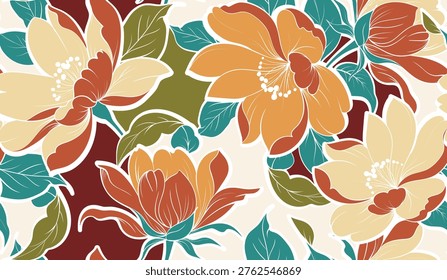 Hand drawn floral pattern, seamless patterns with flowers for fabric, textiles, clothing, printing, packaging, covers, banners, interior decor, abstract backgrounds.