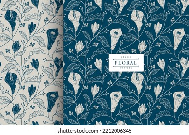 plantilla de patrón floral dibujada a mano