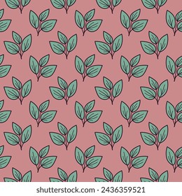 Hand drawn floral pattern vector design. Simple ornament with plant and leaf. Fabric print swatch.