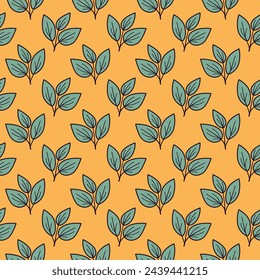 Hand drawn floral pattern vector design. Simple ornament with plant and leaf. Fabric print swatch.