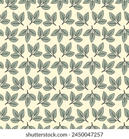 Hand drawn floral pattern vector design. Simple ornament with plant and leaf.