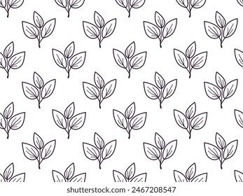 Hand drawn floral pattern vector design. Simple ornament with plant and leaf.