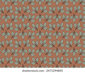 Hand drawn floral pattern vector design. Simple ornament with plant and leaf.