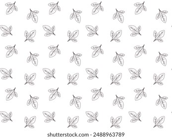 Hand drawn floral pattern vector design. Simple ornament with plant and leaf.